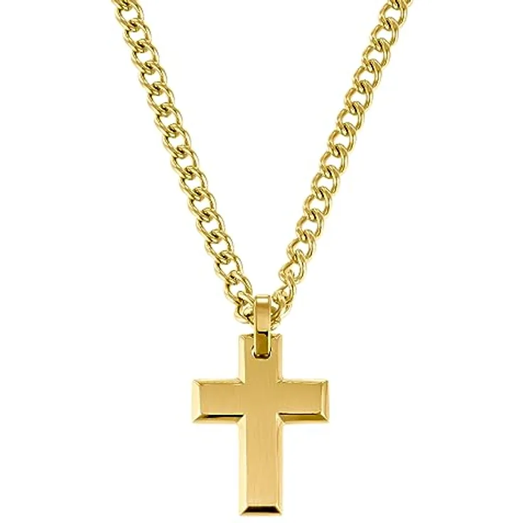 s.Oliver Halskette Edelstahl Herren, 50 cm, gold, Kreuz-Anhänger in Geschenkbox, 2036868