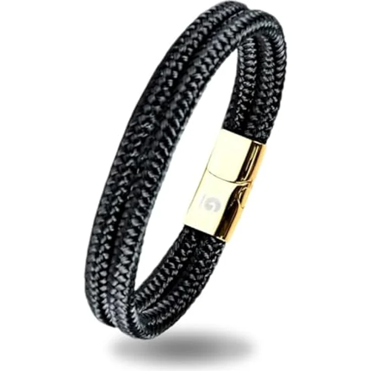 Galeara Noa Premio, Segeltau Armband geflochten mit Edelstahl Magnetverschluss, Schwarz-Gold, Größe 215 mm – Bild 2
