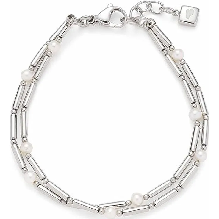 JEWELS BY LEONARDO Armband Mirella, doppelreihige Arm-Kette aus silberfarbenem Edelstahl mit Süßwasserperlen, Länge 18,5-20,5 cm, ideales Schmuck Geschenk für Damen