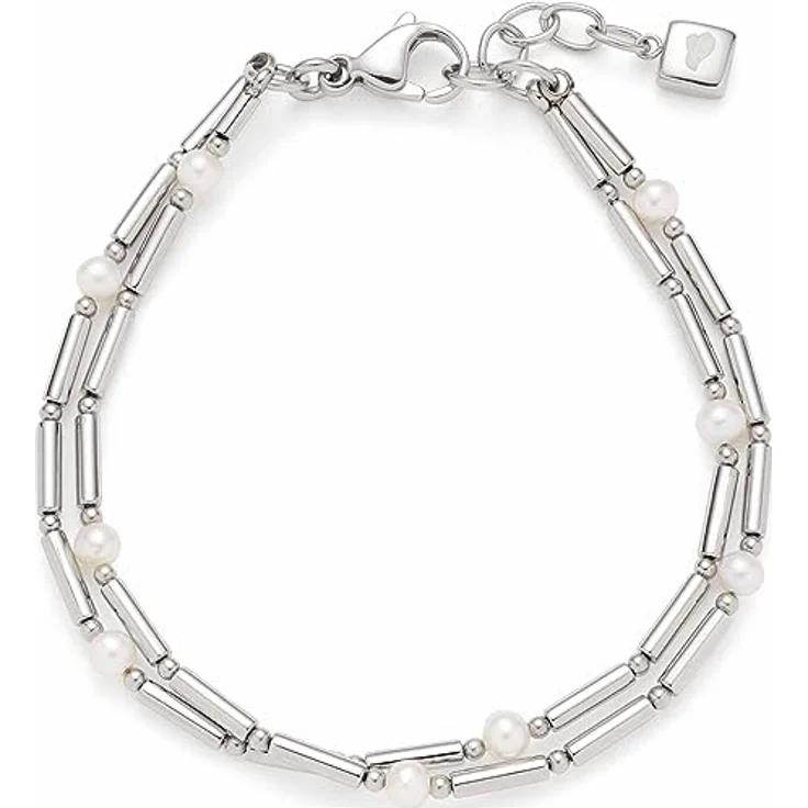 JEWELS BY LEONARDO Armband Mirella, doppelreihige Arm-Kette aus silberfarbenem Edelstahl mit Süßwasserperlen, Länge 18,5-20,5 cm, ideales Schmuck Geschenk für Damen – Bild 1