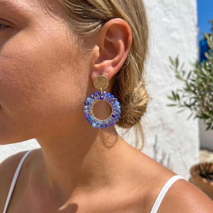 ROISE LADY Blau Boho Hängende Damen Ohrringe, Kristallweberei, Leicht und Elegant für Sommerpartys – Bild 5