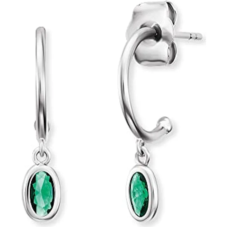 Engelsrufer Damen Creole, Sterling Silber mit 2 grünen Zirkonia Steinen, Steckverschluss, nickelfrei, 18mm