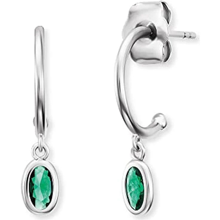 Engelsrufer Damen Creole, Sterling Silber mit 2 grünen Zirkonia Steinen, Steckverschluss, nickelfrei, 18mm