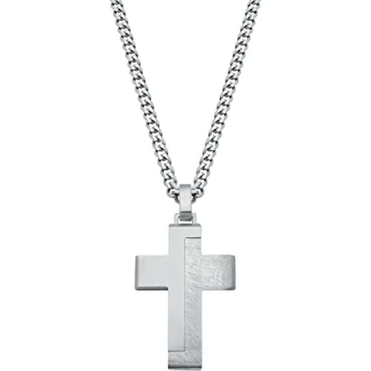 s.Oliver Herren-Halskette mit Anhänger Kreuz, Edelstahl, 50 cm, inkl. Geschenkbox – Bild 1