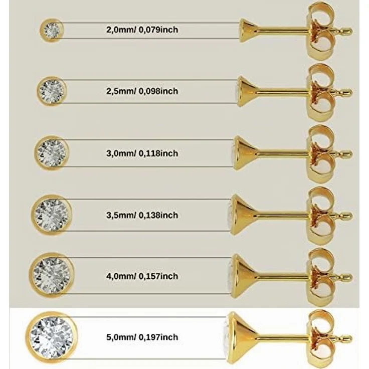 NKlaus Ohrstecker Gold 333, Damen Ohrstecker mit Zirkonia Weiß, 5 mm, 2 Stück, leicht und langlebig – Bild 3