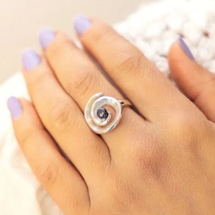 Zeeme Pearls Damen Ring 925/- Sterling Silber, matt/glanz, weiße Perle, rhodiniert – Bild 3