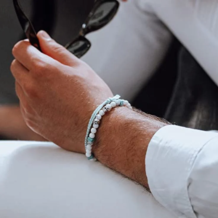 Nato Cuff Geflochtenes Baumwollarmband, Handgefertigt in Frankreich, Verstellbar, Edelstahlmedaille 316L, Herren Damen, Blau-Weiß – Bild 3