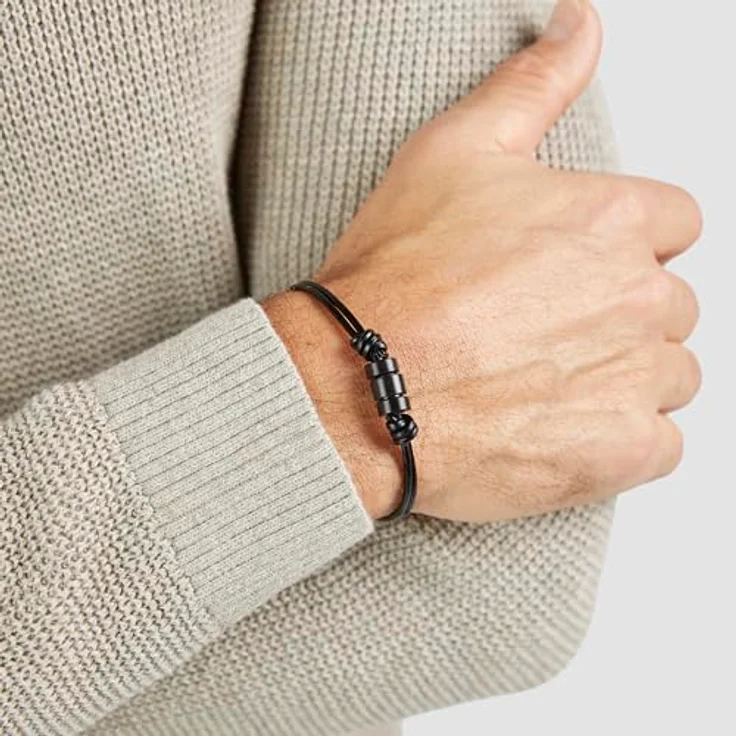 s.Oliver Herren Armband aus Echtleder, schwarz, mit Edelstahldetails, 22 cm, klassisches Design, perfekte Geschenkidee – Bild 4