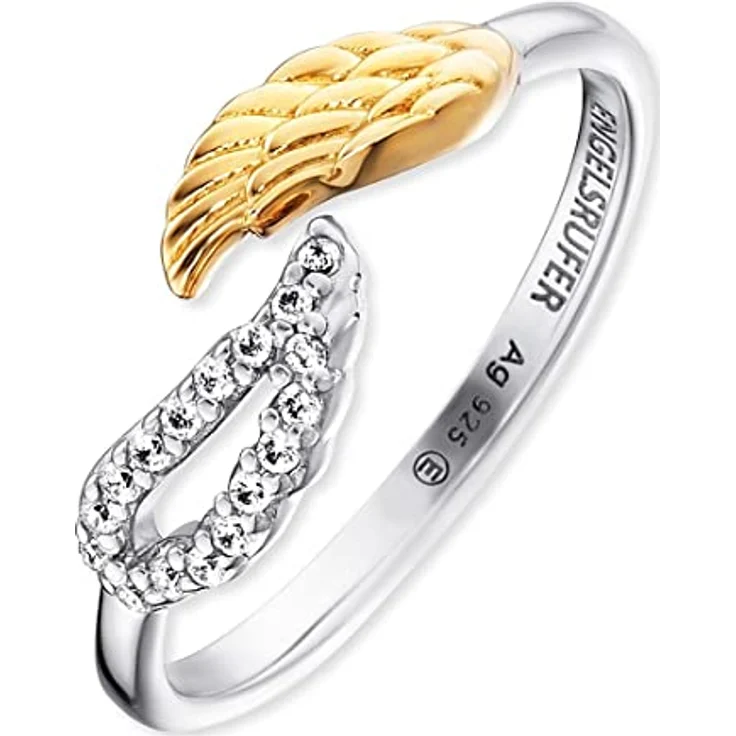 Engelsrufer ERR-TWINWING-ZI-G, Damen-Ring aus 925 Sterling Silber mit goldfarbenen Engelsflügeln und Zirkonia, größenverstellbar, nickelfrei – Bild 2