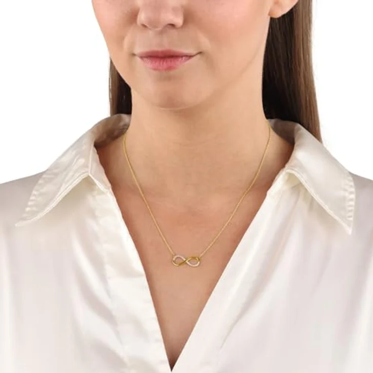 Amor Damen Halsschmuck Kette mit Anhänger, 375 Gelbgold, Infinity Design mit synthetischen Zirkonia, Längenverstellbar 42+3 cm, in Schmuck Geschenk Box, 2014306 – Bild 4