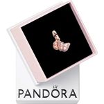 PANDORA Doppelter Charm-Anhänger Rosafarbener Schmetterling mit Gravur „One of a kind“, aus rosévergoldeter Metalllegierung mit Cubic Zirkonia, Pandora Moments Kollektion