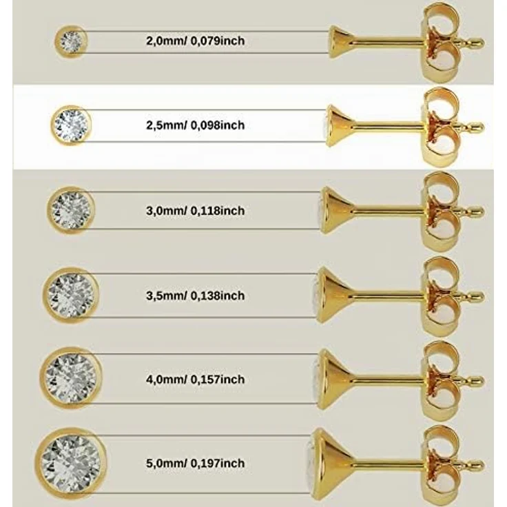 NKlaus Ohrstecker Gold 333, Zirkonia Weiß, klein 2,5 mm, 1 Paar – Bild 3