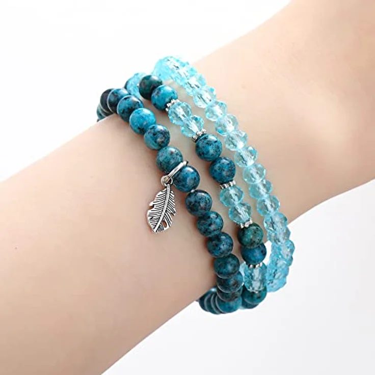 FULU AUTUMN Mehrschichtiges Perlenarmband Stretch Damen-Armband, Boho Modeschmuck in Lake Blue, 3-teiliges Set, ideales Geburtstagsgeschenk für Mama, Oma und Frau – Bild 3
