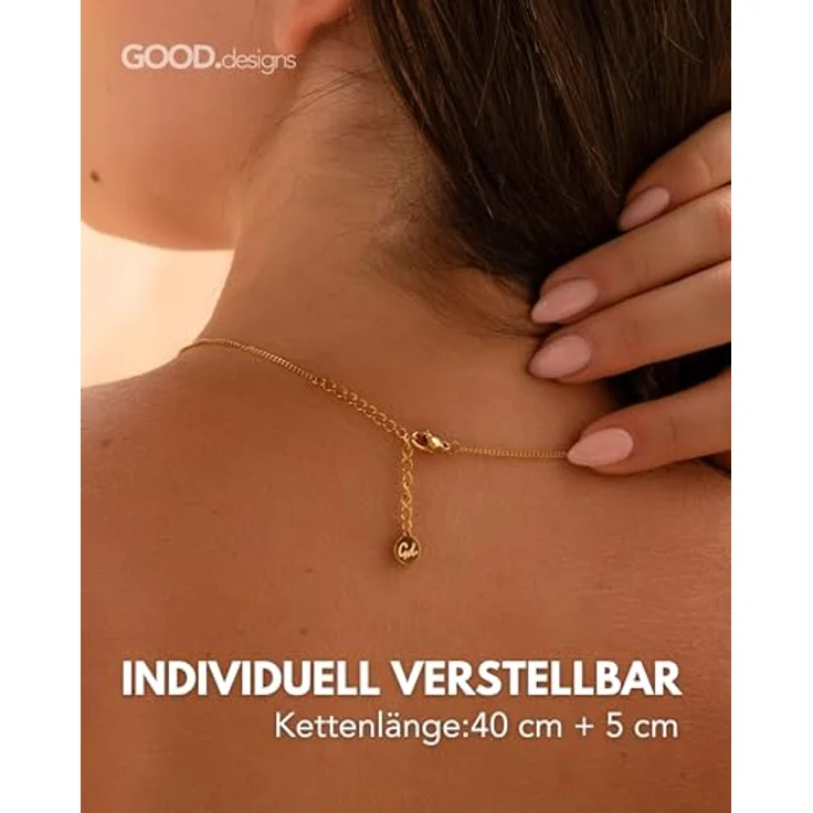 GD GOOD.designs Buchstaben Kette Gold Bubble | 18K vergoldeter Edelstahl, wasserfest & hautverträglich, längenverstellbar 40 cm + 5 cm, Damen-Halskette – Bild 4
