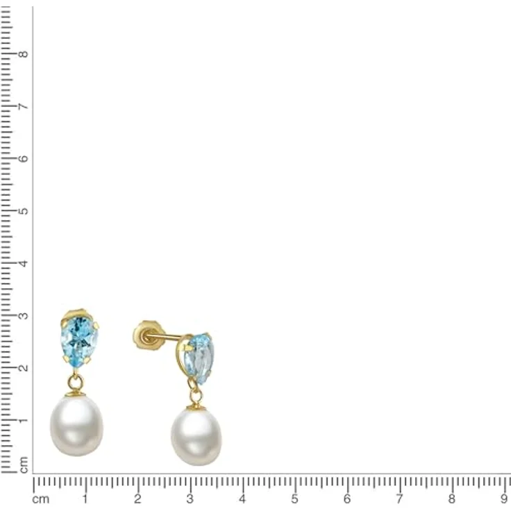 Fascination by Ellen K. Damen-Ohrstecker 8 Karat (333) Gelbgold mit Blautopas und blauer Süßwasserzuchtperle – Bild 2
