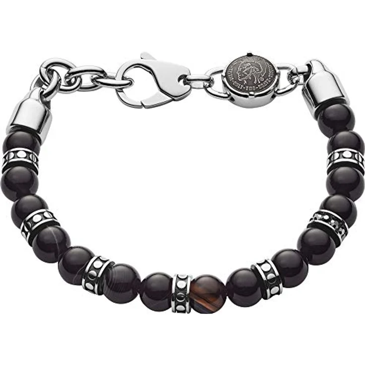 Diesel Armband DX1163040, Herren Perlen Armband aus schwarzen Halbedelsteinen, 18 cm - 19,5 cm, mit Karabinerverschluss, in Geschenkbox – Bild 1