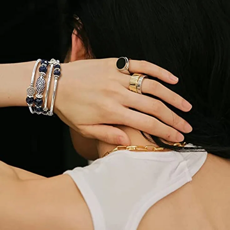 FULU AUTUMN Damen Boho Wickelarmband, mehrschichtiges Perlen Armband mit silbernen Akzenten, Geschenkidee für Frauen, Farbe Schwarz – Bild 3