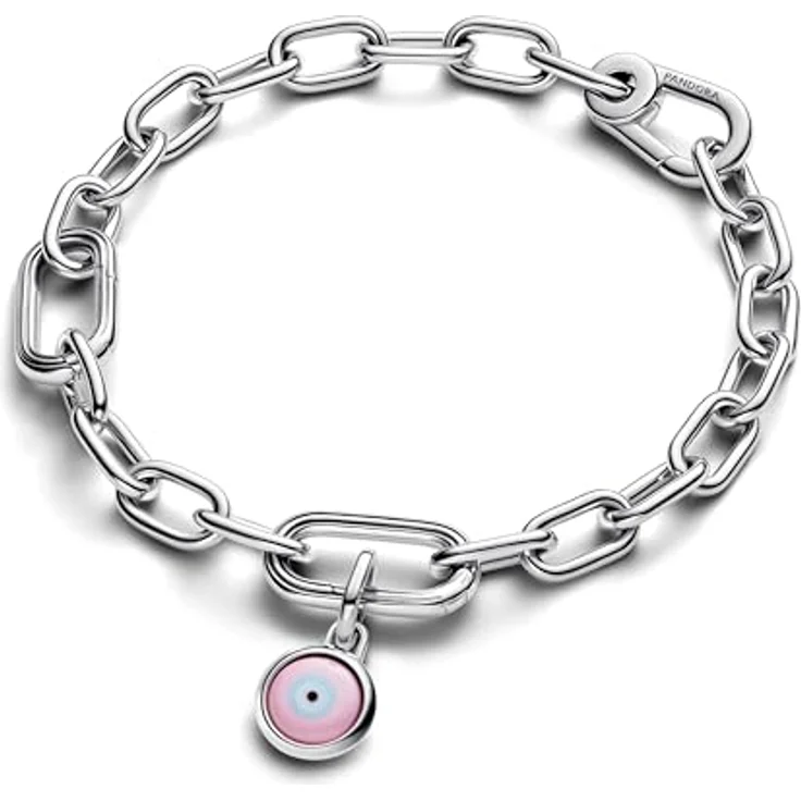 PANDORA ME Gravierbarer Evil Eye Murano-Glas Mini-Charm-Anhänger aus Sterling Silber, rosafarbenes und türkises Design, kompatibel mit Moments, 793693C00 – Bild 3