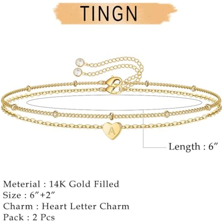 TINGN Armband Damen Gold, Layered Armbänder mit Buchstaben J und Herzanhänger, personalisierbare Geschenke für Frauen und Mädchen – Bild 2