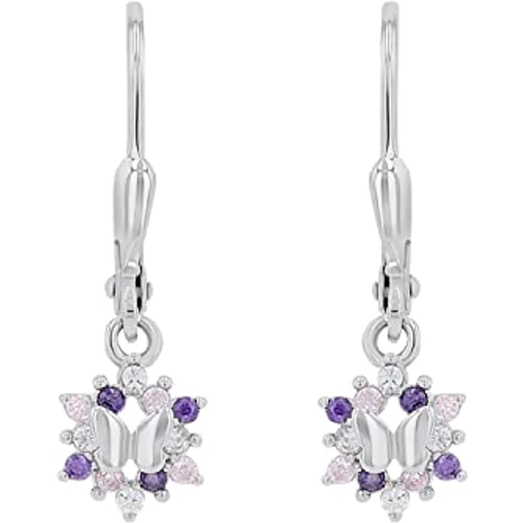 Prinzessin Lillifee Kinder-Ohrhänger 925 Silber Schmetterlinge mit Zirkonia, lila rosa – Bild 2