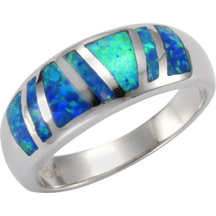 Vivance Fingerring 925/- Sterling Silber rhodiniert, Damenring mit synthetischem Opal, blau, 8mm Ringkopf