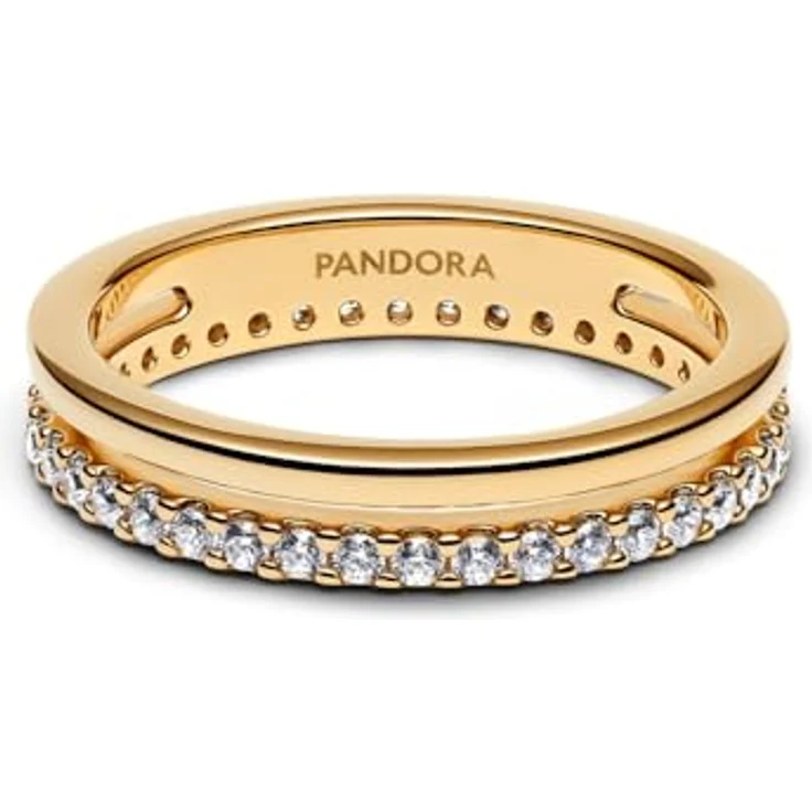 Pandora Fingerring Damen, Doppelband Goldfarben mit Zirkonia aus der Timeless Kollektion, 4 mm Breite – Bild 3