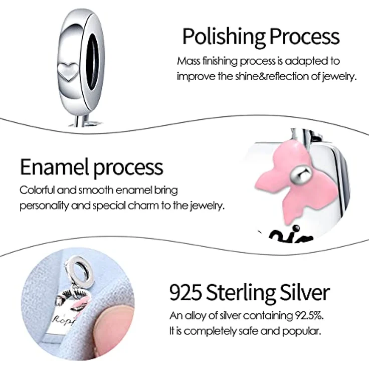 Pandach Damen Charm Anhänger 925 Sterling Silber, Zirkonia Bead für Armband und Halskette, kompatibel mit europäischen Charms – Bild 3