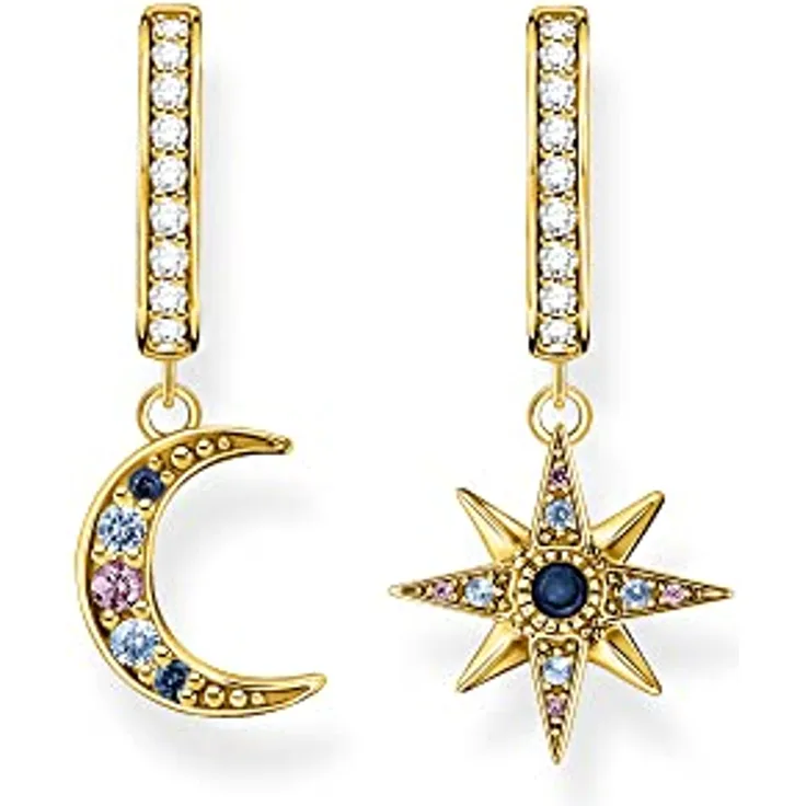 Thomas Sabo Creolen CR682-959-7, goldene Hoop-Ohrringe aus Silber 925 mit bunten Steinen, 2,9 x 1,6 cm