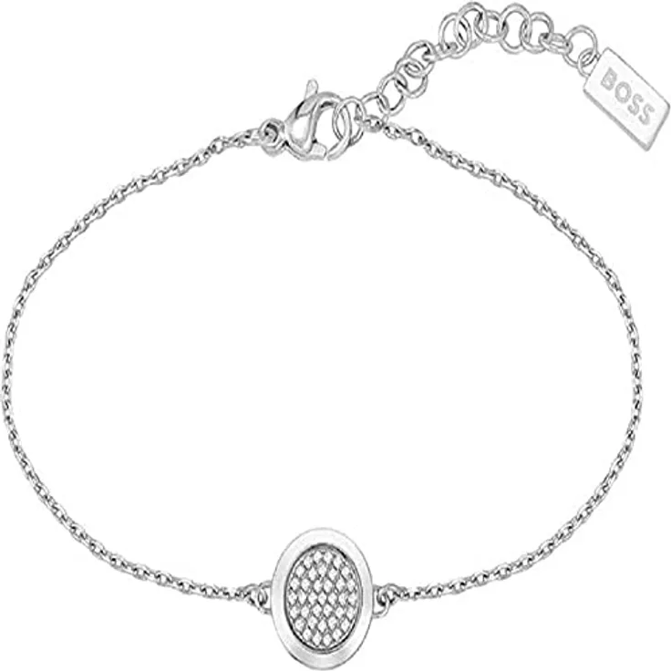BOSS Jewelry MEDALLION Gliederarmband für Damen aus Edelstahl mit Kristallen, 16 cm Innenumfang
