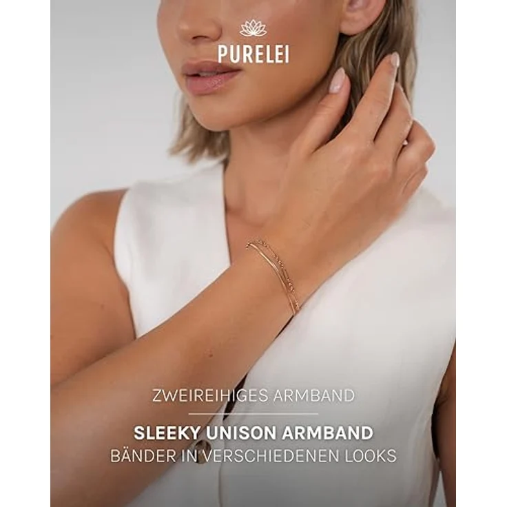 Purelei Edelstahl Armband Damen, Zweireihiges, wasserfestes, verstellbares Armband 16-19 cm, filigranes Design, elegantes Accessoire – Bild 2