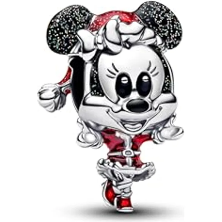 PANDORA Moments Disney Minnie Maus Weihnachten Charm, Sterling-Silber mit Emaille-Details, Kompatibel mit Moments, 794218C01