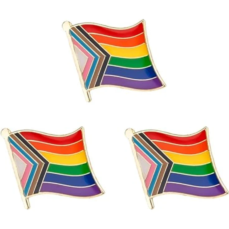 Sinwinkori Progress Pride Flag Metallabzeichen, 3-teiliges Anstecknadel-Set aus hochwertigem Metall und Emaille, 25 x 25 mm – Bild 1