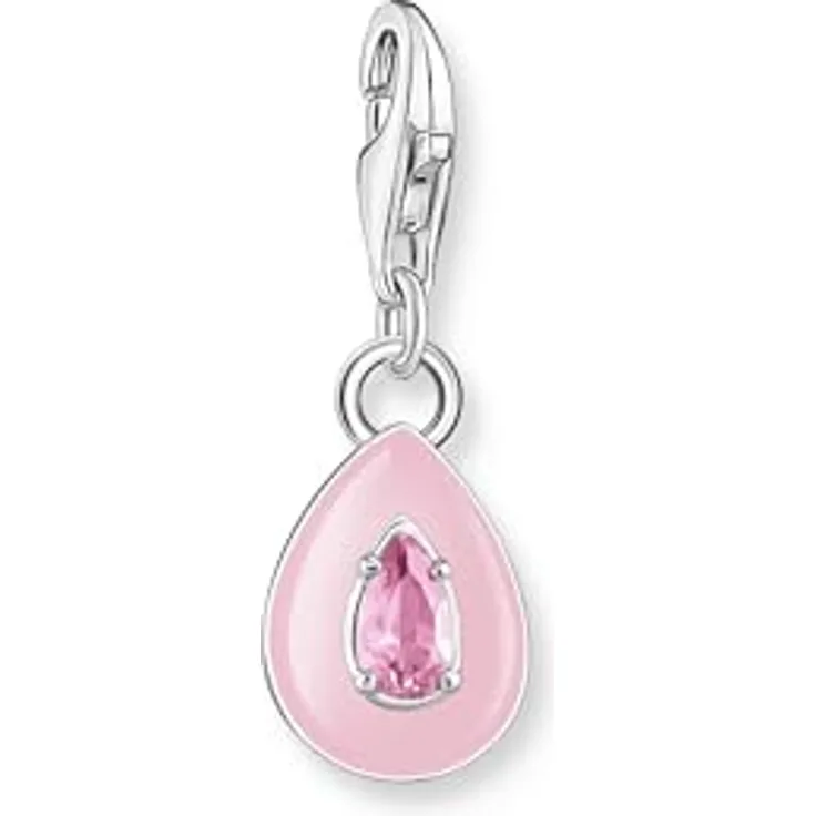 THOMAS SABO Charm-Anhänger pinker Tropfen, 925er Sterlingsilber mit Karabinerhaken und Kaltemail