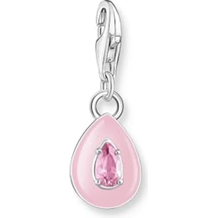 THOMAS SABO Charm-Anhänger pinker Tropfen, 925er Sterlingsilber mit Karabinerhaken und Kaltemail – Bild 1