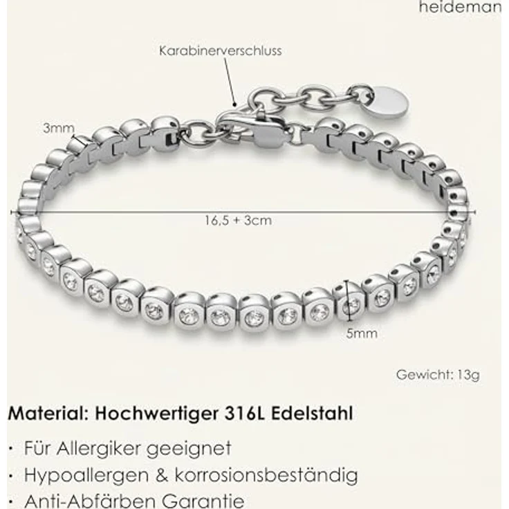 Heideman Armband Damen Amilla II, silberfarbenes Tennisarmband aus hochwertigem Edelstahl mit Zirkonia Steinen, hypoallergen und matt poliert, inkl. Verlängerung – Bild 5