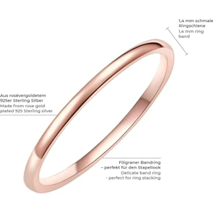 GLANZSTÜCKE MÜNCHEN Damen-Ring 925/- Sterling Silber, rosévergoldet, schmaler Stapelring, 1,4 mm – Bild 2
