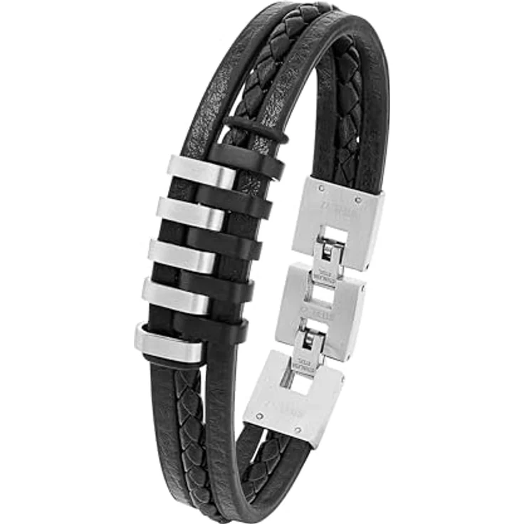 s.Oliver Herren-Armband, Leder/Edelstahl, Bicolor, IP Schwarz, längenverstellbar 20-22 cm – Bild 1