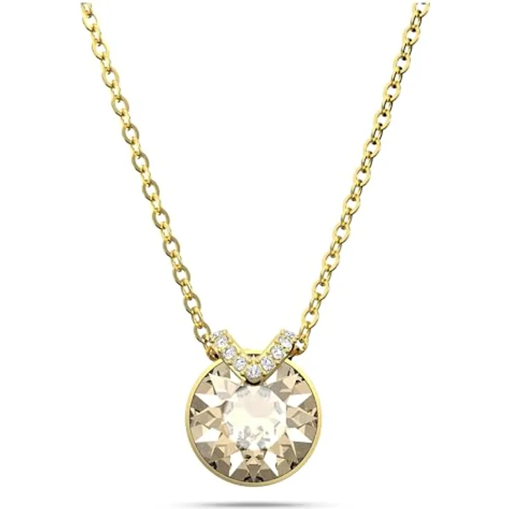 Swarovski Bella Halskette, Vergoldete Damenhalskette mit Strahlendem Goldfarbenen Anhänger und Klaren Pavé-Elementen