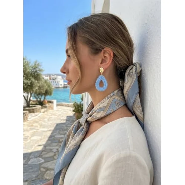 Joya Love Boho Ohrringe hängend, tropfenförmige Reisperlen, leicht, hypoallergen, verfügbar in Beige, Schwarz, Orange, Grün und Braun – Bild 3