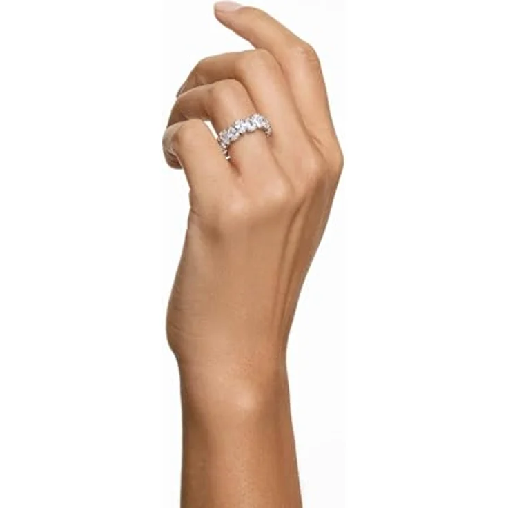 Swarovski Matrix Vittore Ring, Weißer Damenring mit Silberfarbenem Finish und Weißen Kristallen im Tropfenschliff, Größe: 55 – Bild 5