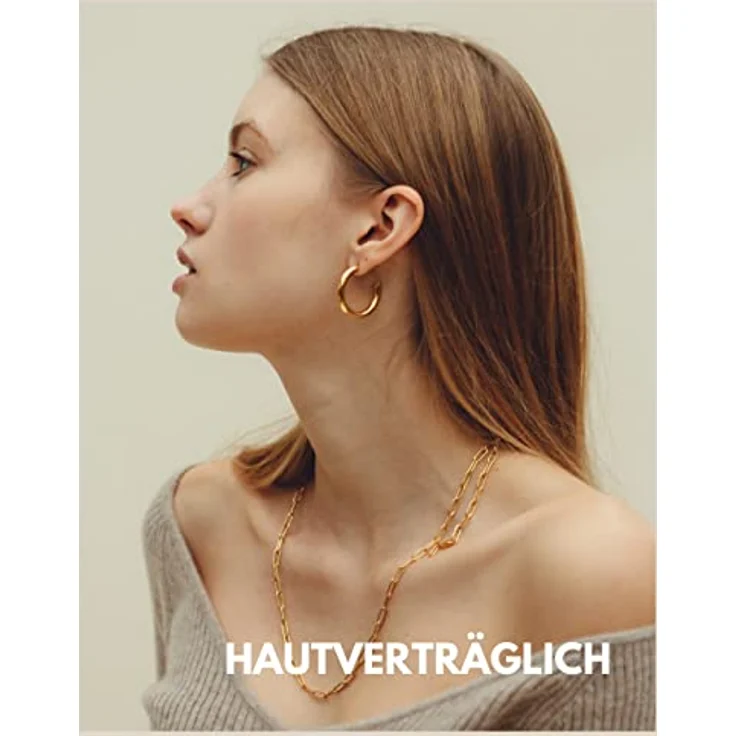 GD GOOD.designs Creolen Gold Groß 28mm für Damen, 18 Karat vergoldete Edelstahl Kreolen, wasserfest, rund, hautverträglich, 3 mm stark – Bild 2