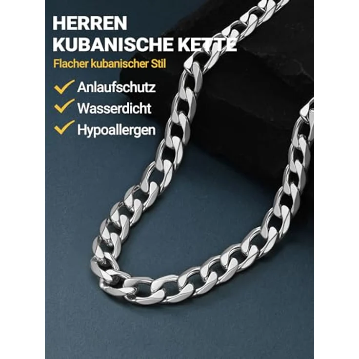PROSTEEL Panzerkette Herren 316L Edelstahl, kubanische Gliederkette in Silber, 46CM lang, 13MM breit – Bild 3