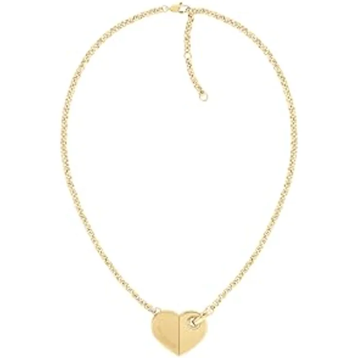 Tommy Hilfiger Jewelry Damen Gliederhalskette aus Edelstahl mit Herz-Anhänger, vergoldet oder silber, 45,7 cm + 5,1 cm Verlängerung