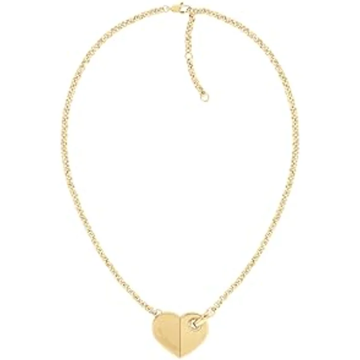 Tommy Hilfiger Jewelry Damen Gliederhalskette aus Edelstahl mit Herz-Anhänger, vergoldet oder silber, 45,7 cm + 5,1 cm Verlängerung – Bild 1