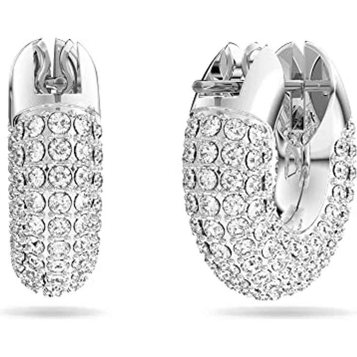 Swarovski Dextera Kreolen, Rhodinierte Ohrringe mit Strahlenden Swarovski Kristallen im Foiled-Schliff, Unisex-Design – Bild 2