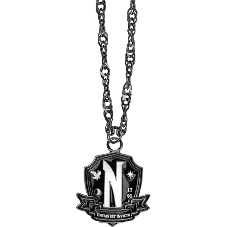 Cinereplicas Mittwoch - Nevermore Academy Halskette, 51cm, offizielles Lizenzprodukt, schwarz-weißes Emblem – Bild 1