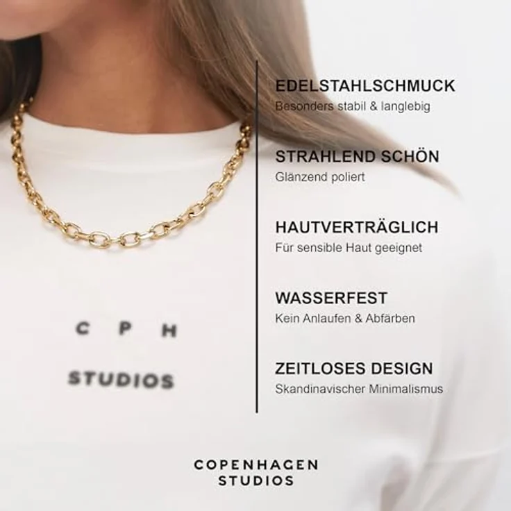 COPENHAGEN STUDIOS Basic Chunky Necklace, silber, verstellbare Gliederkette aus poliertem Edelstahl, wasserfest & hautfreundlich, 50 cm – Bild 3
