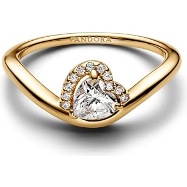 PANDORA Timeless Welliges Herz Ring, Sterling Silber mit 14k Goldplattierung und Zirkonia, Größe 54, 163660C01-54 – Bild 2