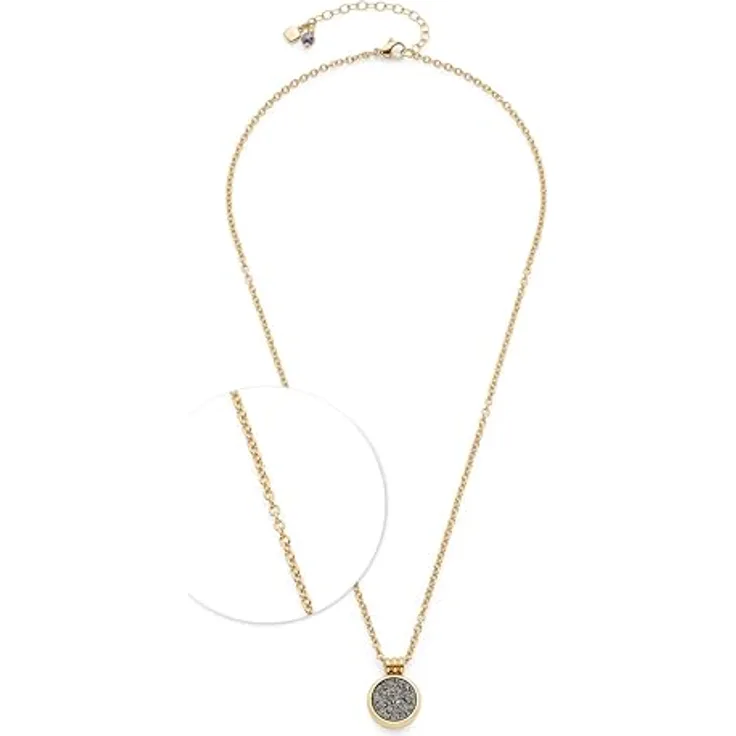 JEWELS BY LEONARDO Halskette Odelle, goldfarbene Weitanker-Kette aus Edelstahl mit runden Anhänger und Achat-Stein, 45-50 cm, Geschenk für Frauen