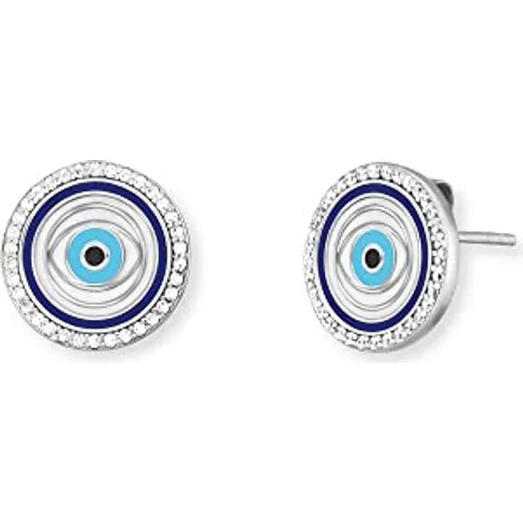 Engelsrufer Damen Ohrringe Ohrstecker Sterling Silber mit Nazar Auge Symbol, 60 Zirkonia Steinen, nickelfrei, Steckverschluss, 11mm